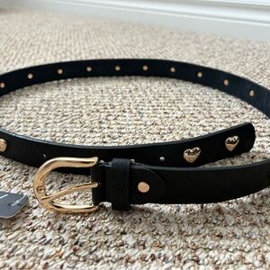Elegant Black Belt with Gold Heart Accents